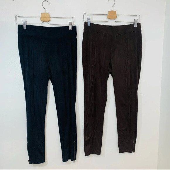 Velour Pants Woman‎ Bundle Medium Pull On Black Brown  Zip Ankle Athleisure Soft - Picture 1 of 12
